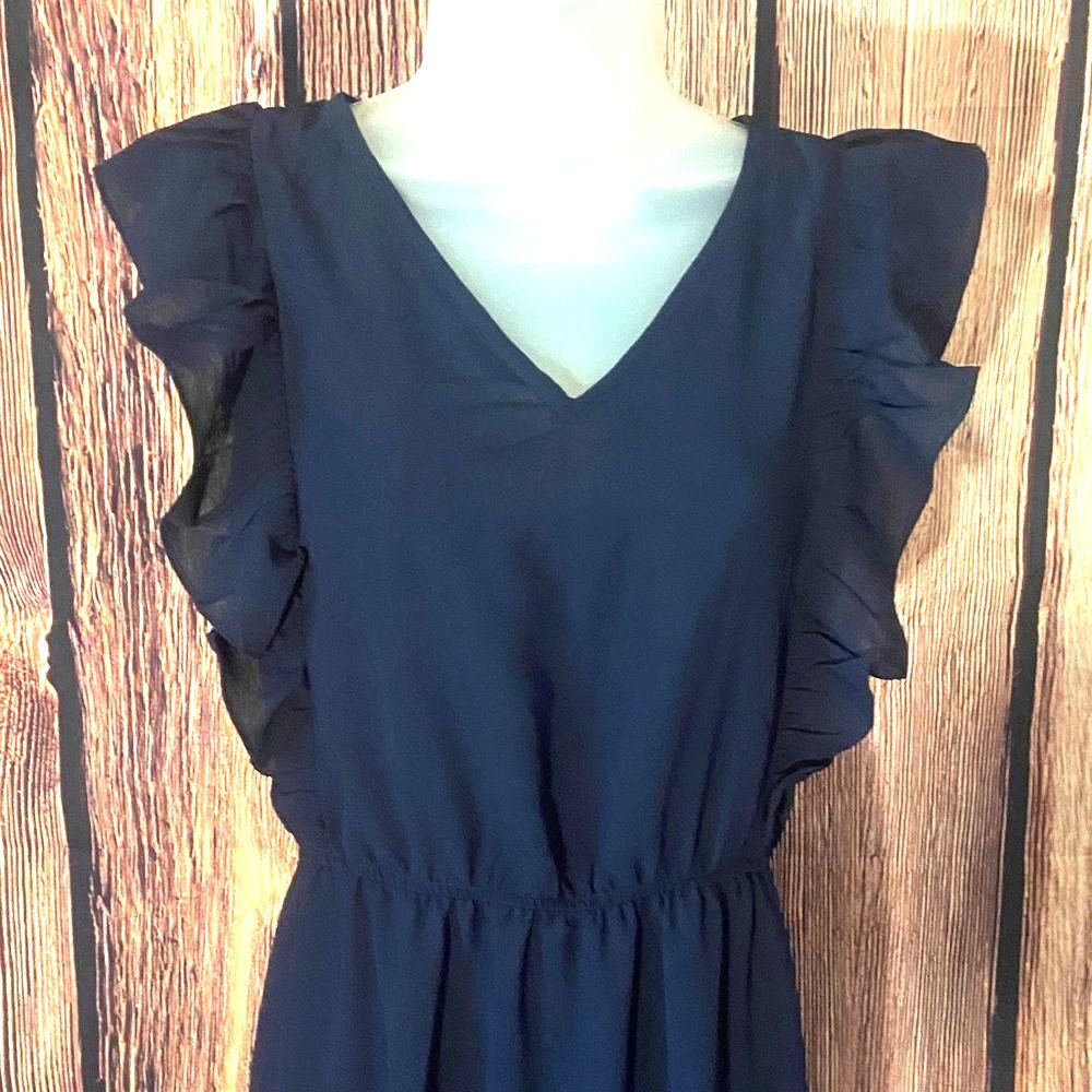 Elegant Navy Ruffle Dress, Medium,14L-128D010